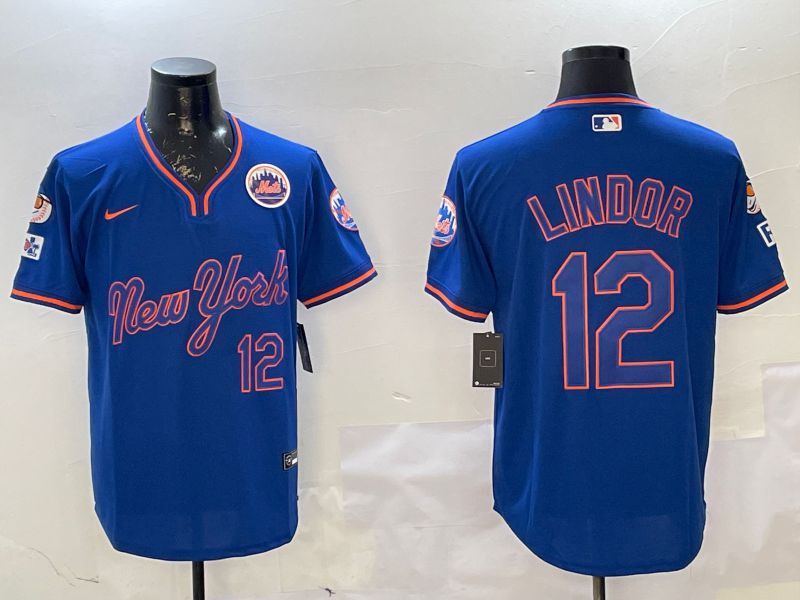 Men New York Mets #12 Lindor Blue Throwback Game Nike 2025 MLB Jersey style 1